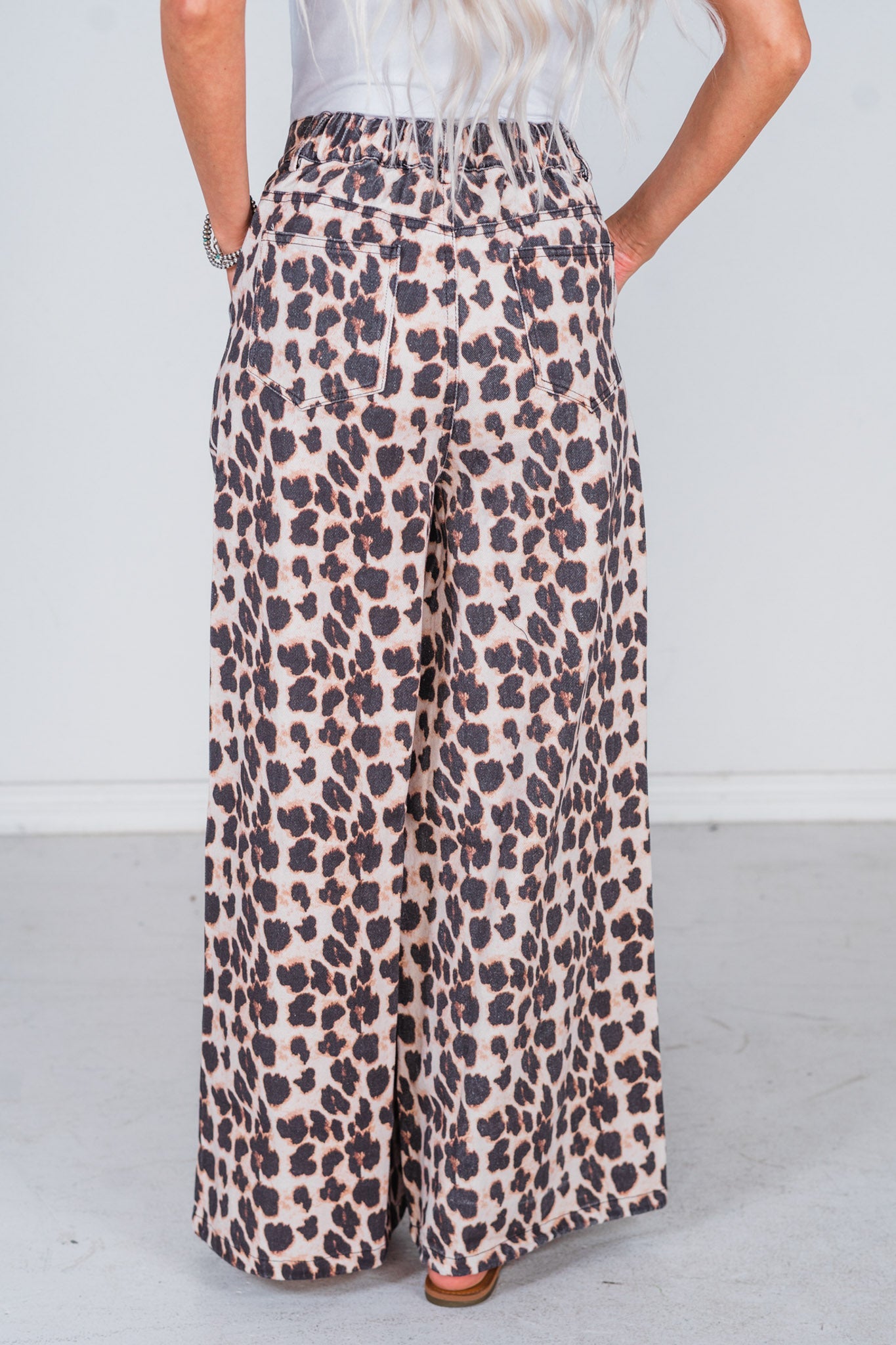 Leopard Print Wide Leg Pants with Adjustable Bottom FINAL SALE - Whiskey Skies - DAVI & DANI