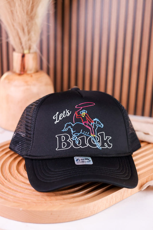 "Let's Buck" Western Snapback Neon Trucker Hat - Whiskey Skies - TRASH FLOWERS TRUCKER HATS