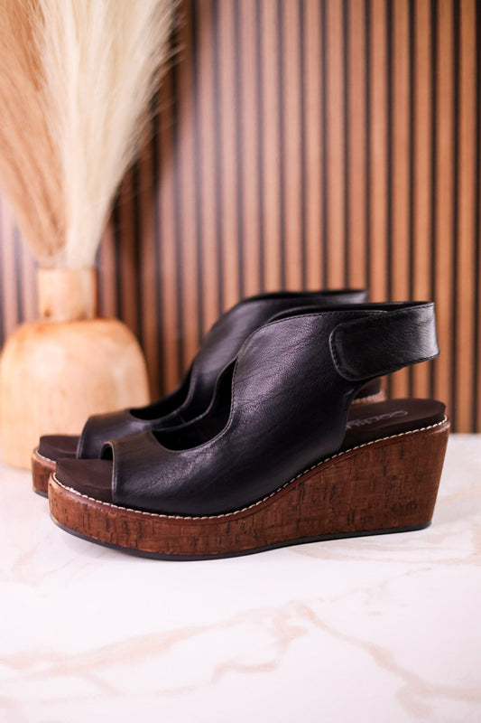 Let's Talk About It Black Wedges - Whiskey Skies - CORKYS FOOTWEAR