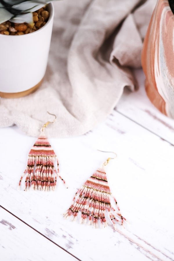 Lexie Horizontal Stripe Beaded Fringe Earrings Light Pink - Whiskey Skies - INK+ALLOY