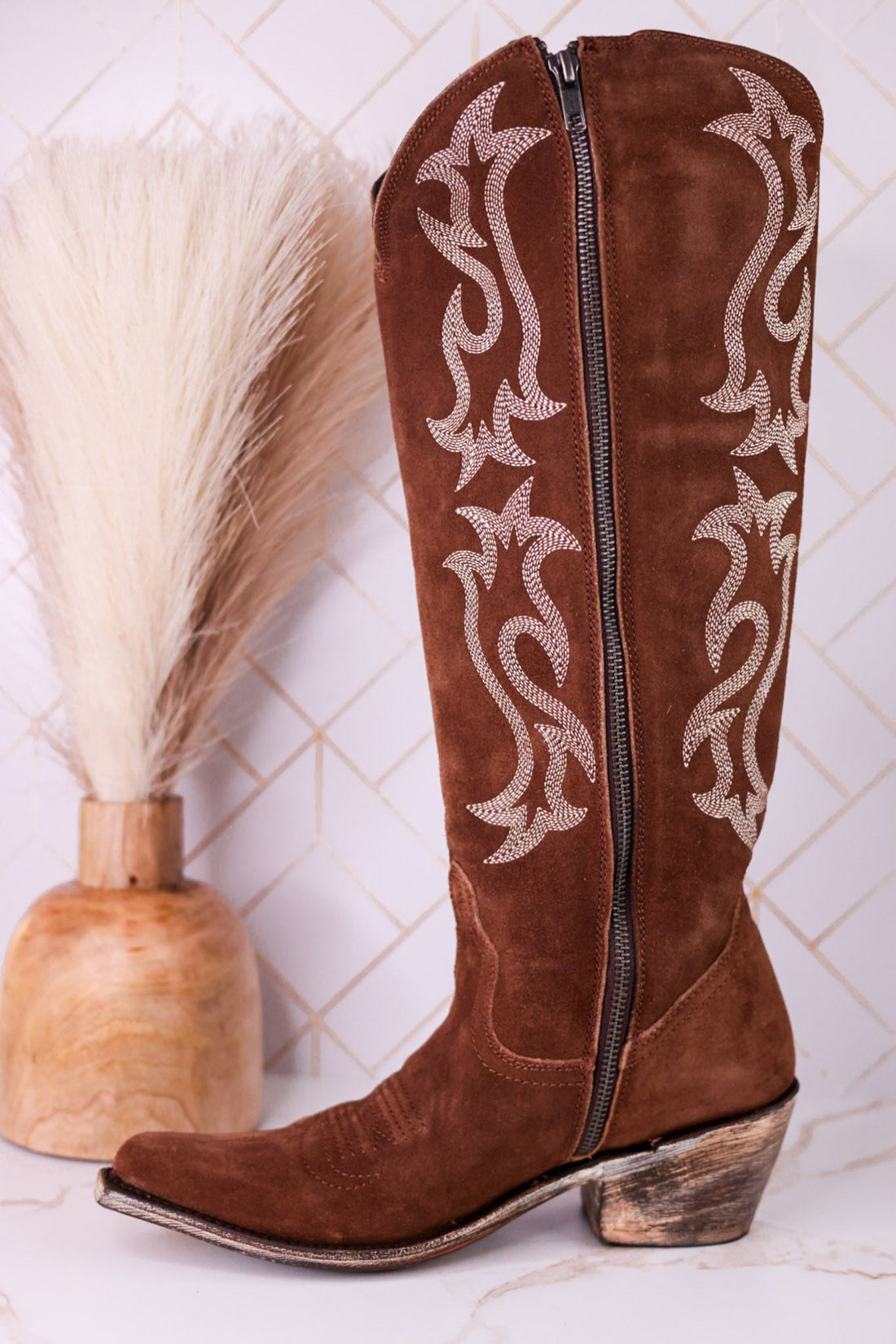 Liberty Black Selma Wide Calf Gamuza Leather Boots In Arena Brown - Whiskey Skies - LIBERTY BLACK