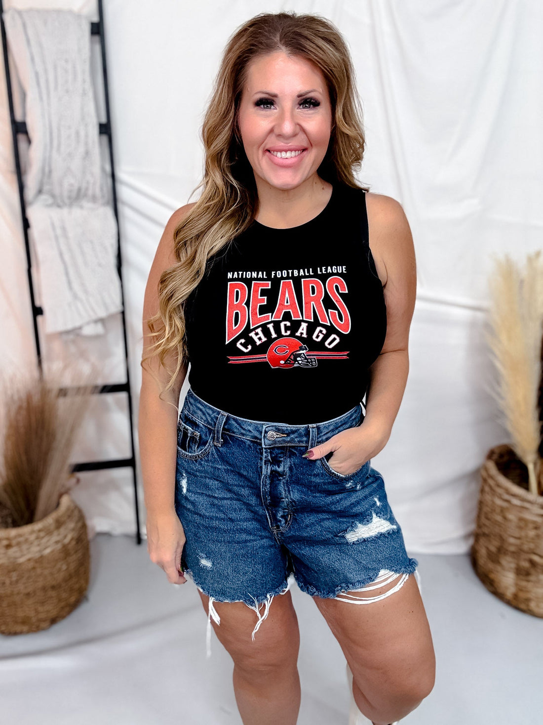 Licensed Chicago Bears Black Ribbed Midi Tank Top - Whiskey Skies - GAMEDAY COUTURE