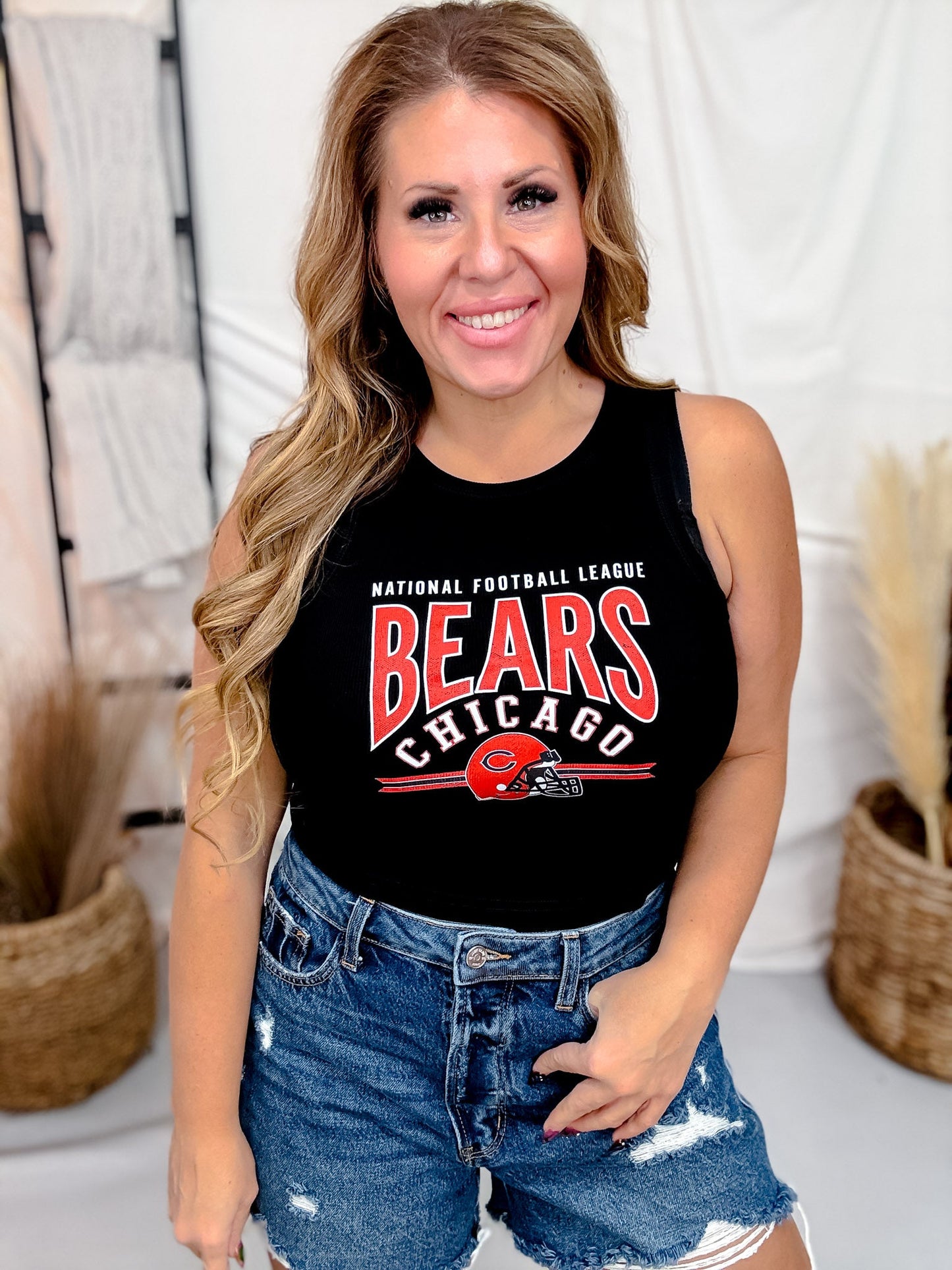 Licensed Chicago Bears Black Ribbed Midi Tank Top - Whiskey Skies - GAMEDAY COUTURE