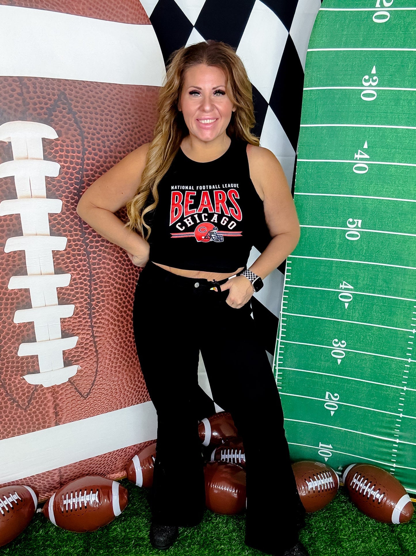 Licensed Chicago Bears Black Ribbed Midi Tank Top - Whiskey Skies - GAMEDAY COUTURE