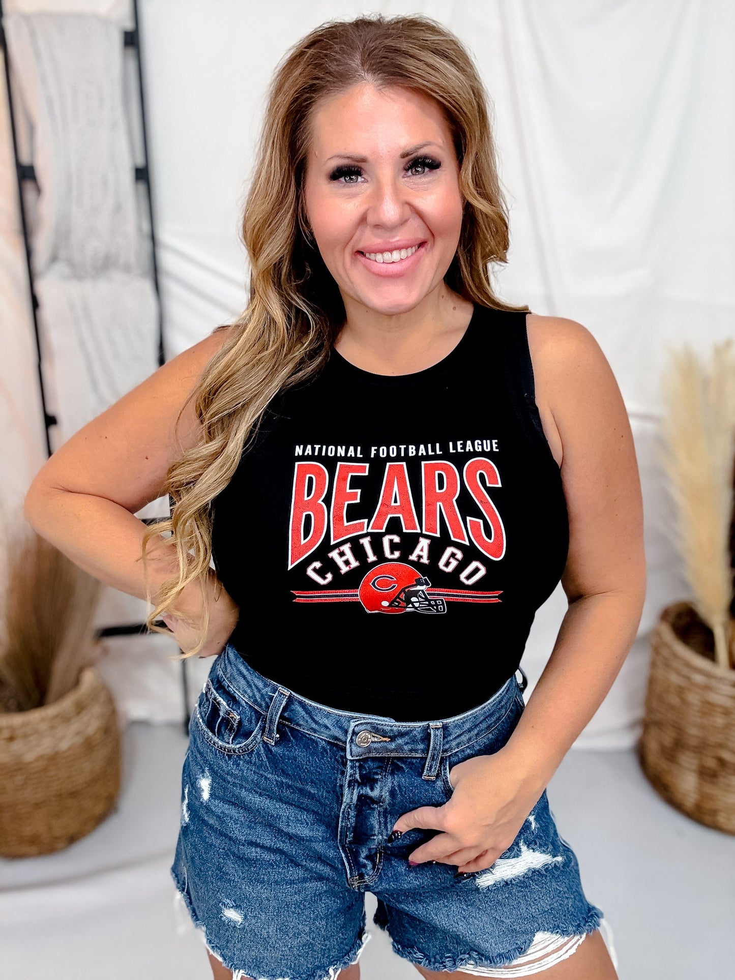 Licensed Chicago Bears Black Ribbed Midi Tank Top - Whiskey Skies - GAMEDAY COUTURE
