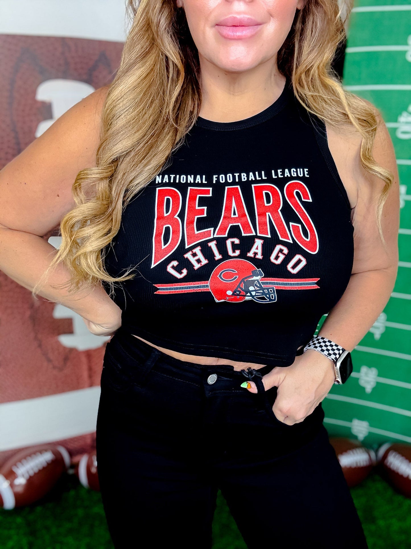 Licensed Chicago Bears Black Ribbed Midi Tank Top - Whiskey Skies - GAMEDAY COUTURE