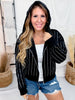 Licensed Chicago Bears Rhinestone Striped Zip Up Hoodie - Whiskey Skies - GAMEDAY COUTURE