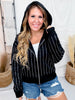 Licensed Chicago Bears Rhinestone Striped Zip Up Hoodie - Whiskey Skies - GAMEDAY COUTURE