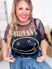Licensed Nirvana Short Sleeve Mesh Midi Top - Whiskey Skies - ROCK OFF