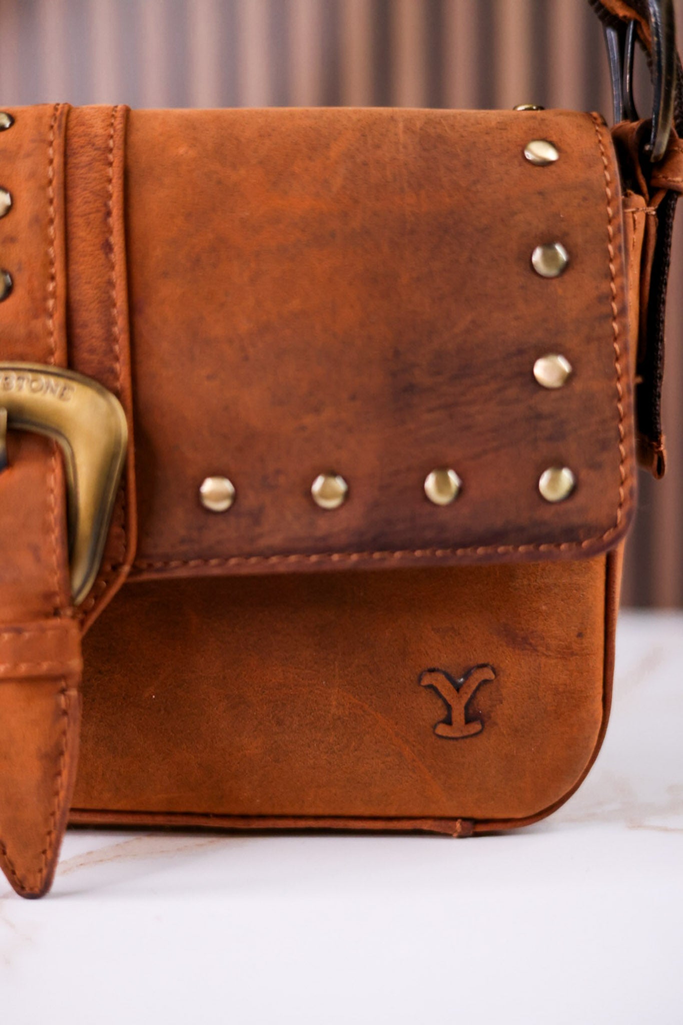 Licensed Yellowstone Amber Paradise Handbag With Rivets - Whiskey Skies - MYRA BAGS