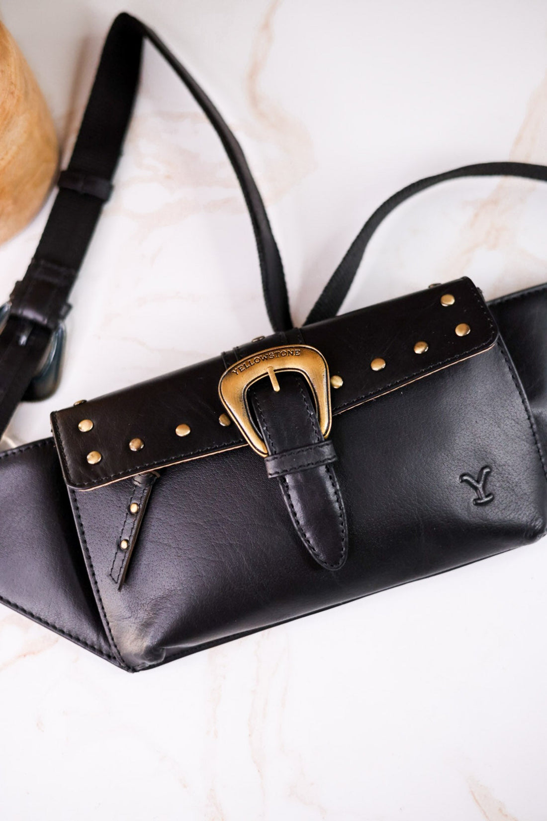 Licensed Yellowstone High Plains Studded Fanny Pack In Black - Whiskey Skies - MYRA BAGS