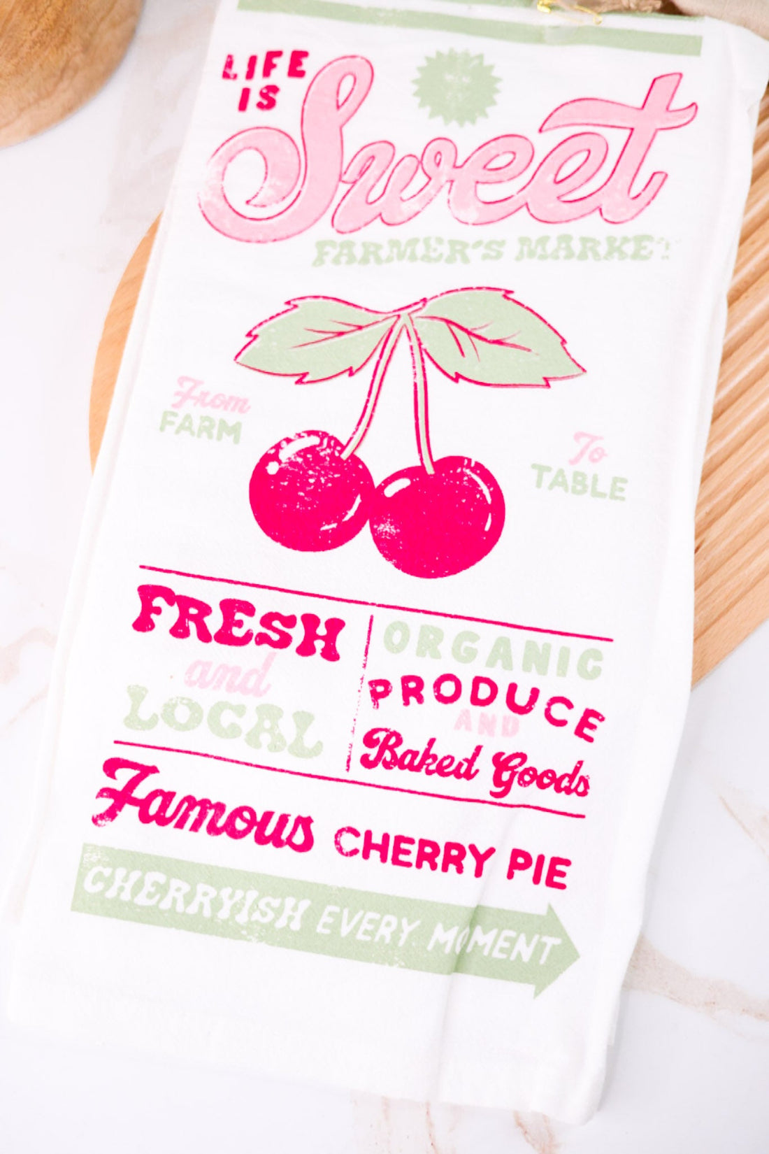 "Life Is Sweet" Cherry Theme Dish Towel - Whiskey Skies - KARMA