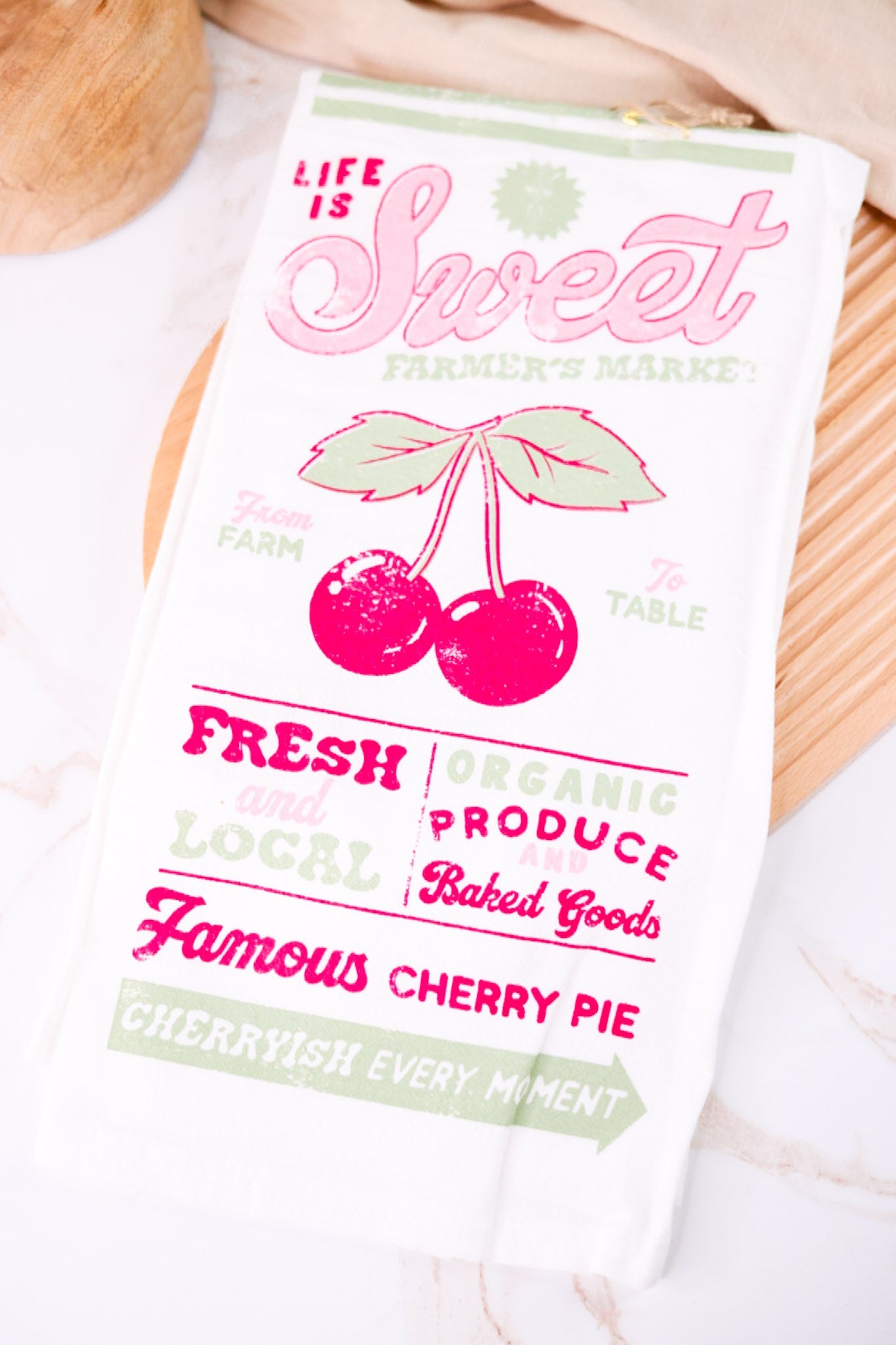 "Life Is Sweet" Cherry Theme Dish Towel - Whiskey Skies - KARMA