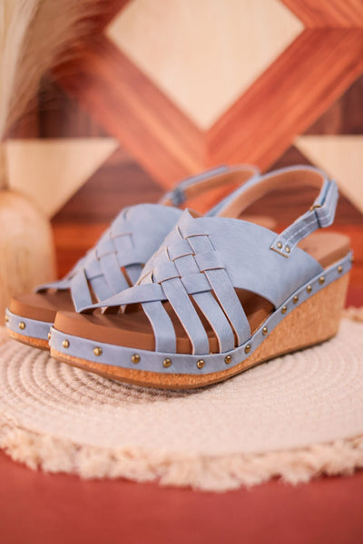 Light blue wedge sandals hotsell