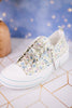 Light Blue Floral Aman Sneakers With Rhinestone Laces - Whiskey Skies - VERY G