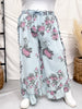 Light Blue Floral Chambray Pants With Ruffled Hem - Whiskey Skies - EASEL