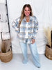 Light Blue Plaid Button Down Shacket - Whiskey Skies - ANDREE BY UNIT