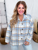 Light Blue Plaid Button Down Shacket - Whiskey Skies - ANDREE BY UNIT