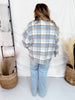 Light Blue Plaid Button Down Shacket - Whiskey Skies - ANDREE BY UNIT