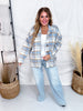 Light Blue Plaid Button Down Shacket - Whiskey Skies - ANDREE BY UNIT