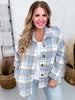Light Blue Plaid Button Down Shacket - Whiskey Skies - ANDREE BY UNIT