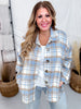 Light Blue Plaid Button Down Shacket - Whiskey Skies - ANDREE BY UNIT