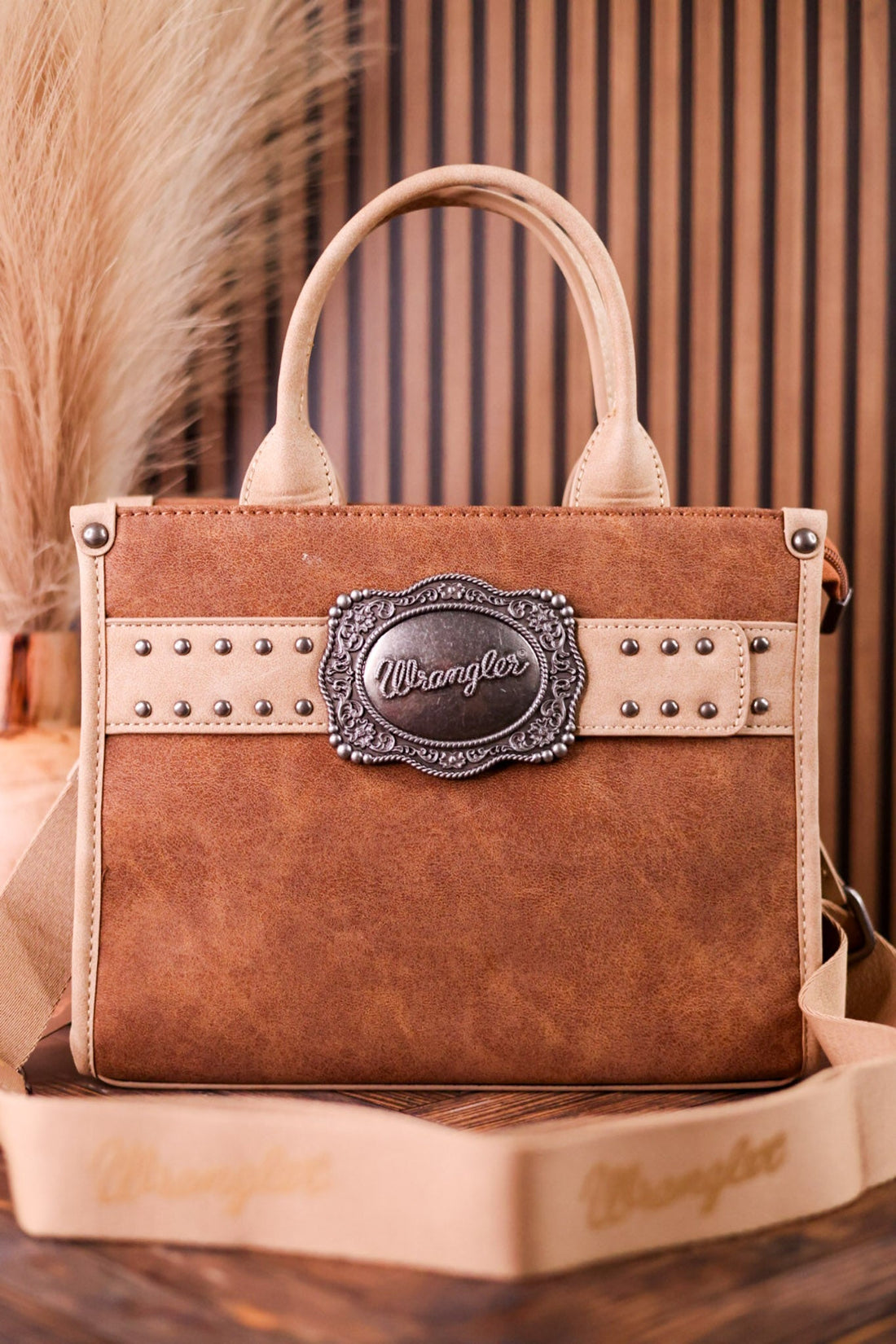 Light Brown Wrangler Concealed Carry Tote Bag With Belt Buckle - Whiskey Skies - MONTANA WEST