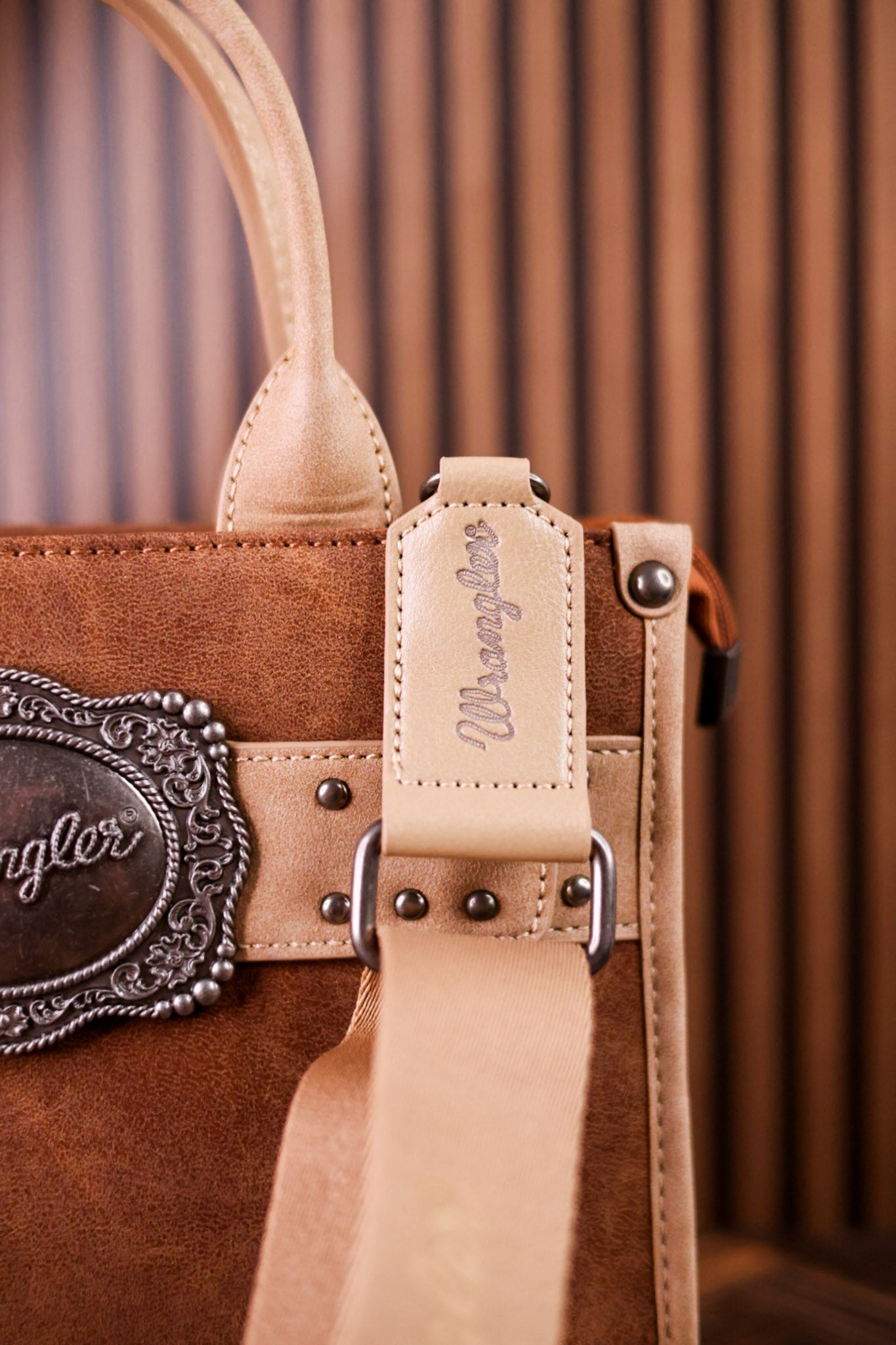 Light Brown Wrangler Concealed Carry Tote Bag With Belt Buckle - Whiskey Skies - MONTANA WEST