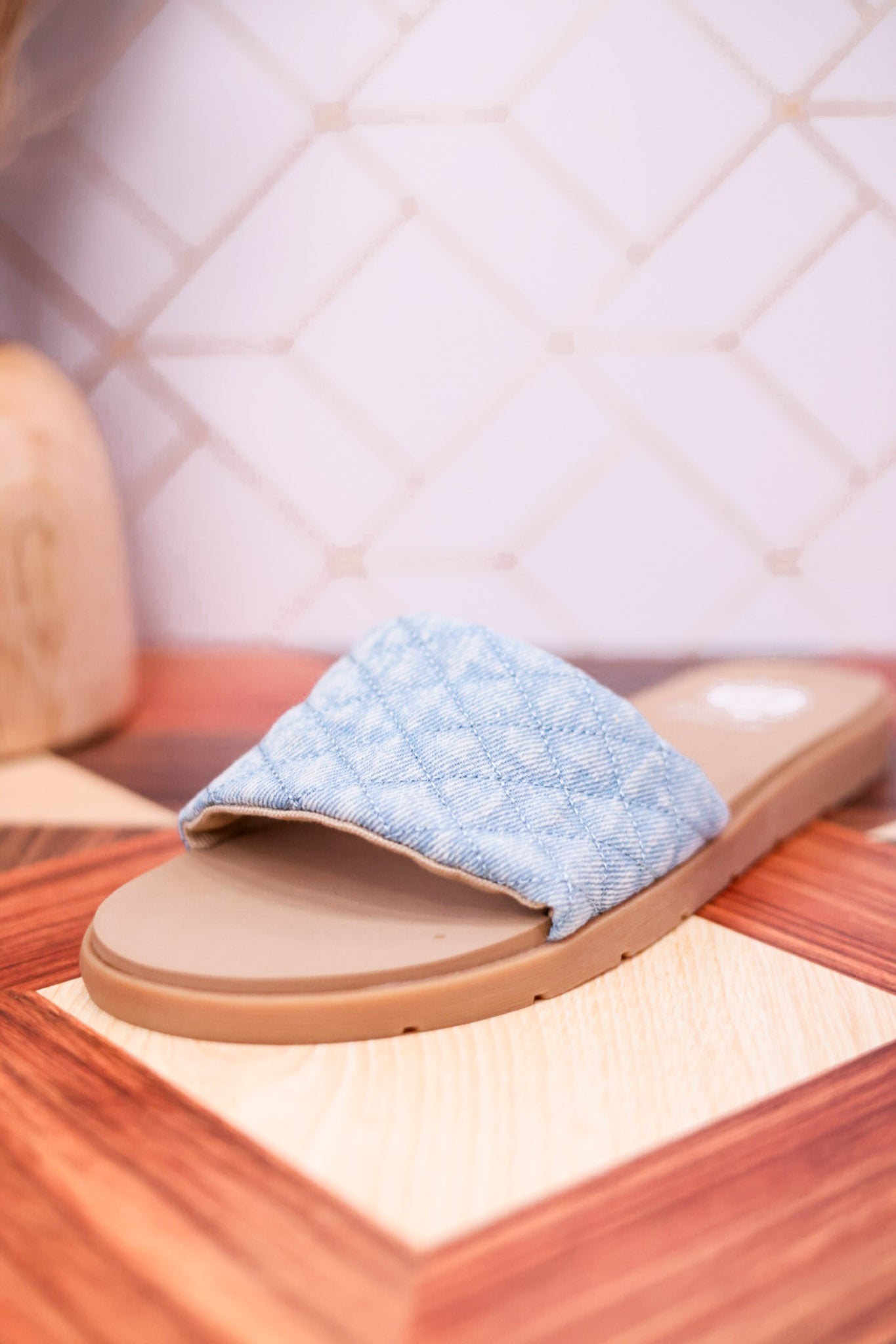 Light Denim "Fitzy" Slide Sandals - Whiskey Skies - YELLOWBOX
