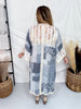 Light Denim Patchwork 3/4 Sleeve Cardigan W/ Lace Details - Whiskey Skies - POL CLOTHING INC.