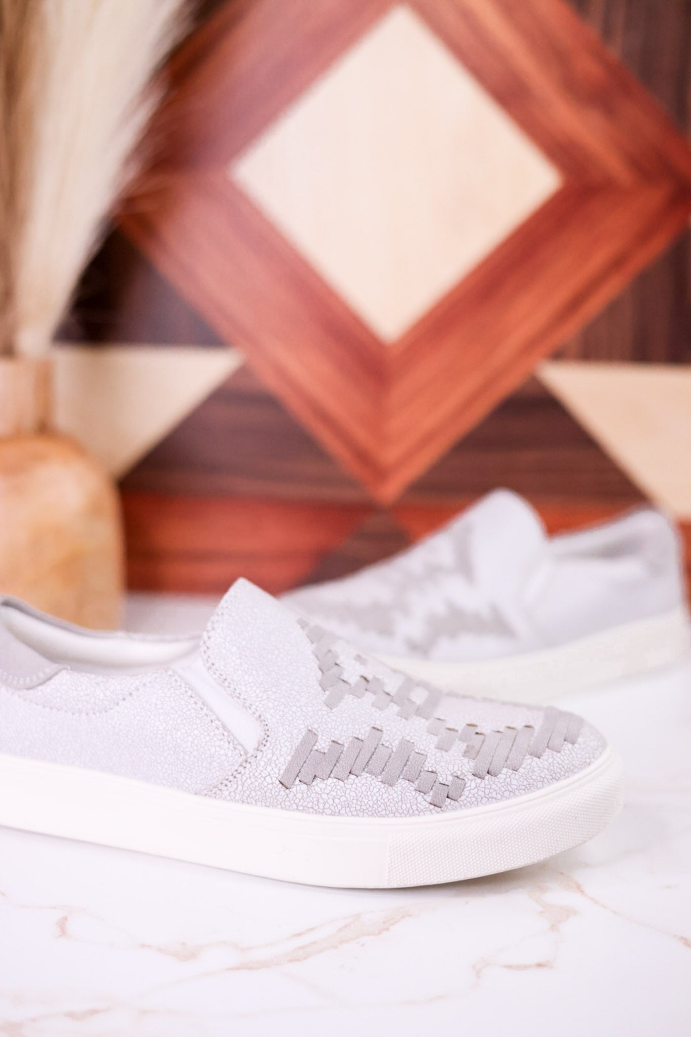 Light Gray Crackle Marian Slip On Sneakers - Whiskey Skies - VERY G