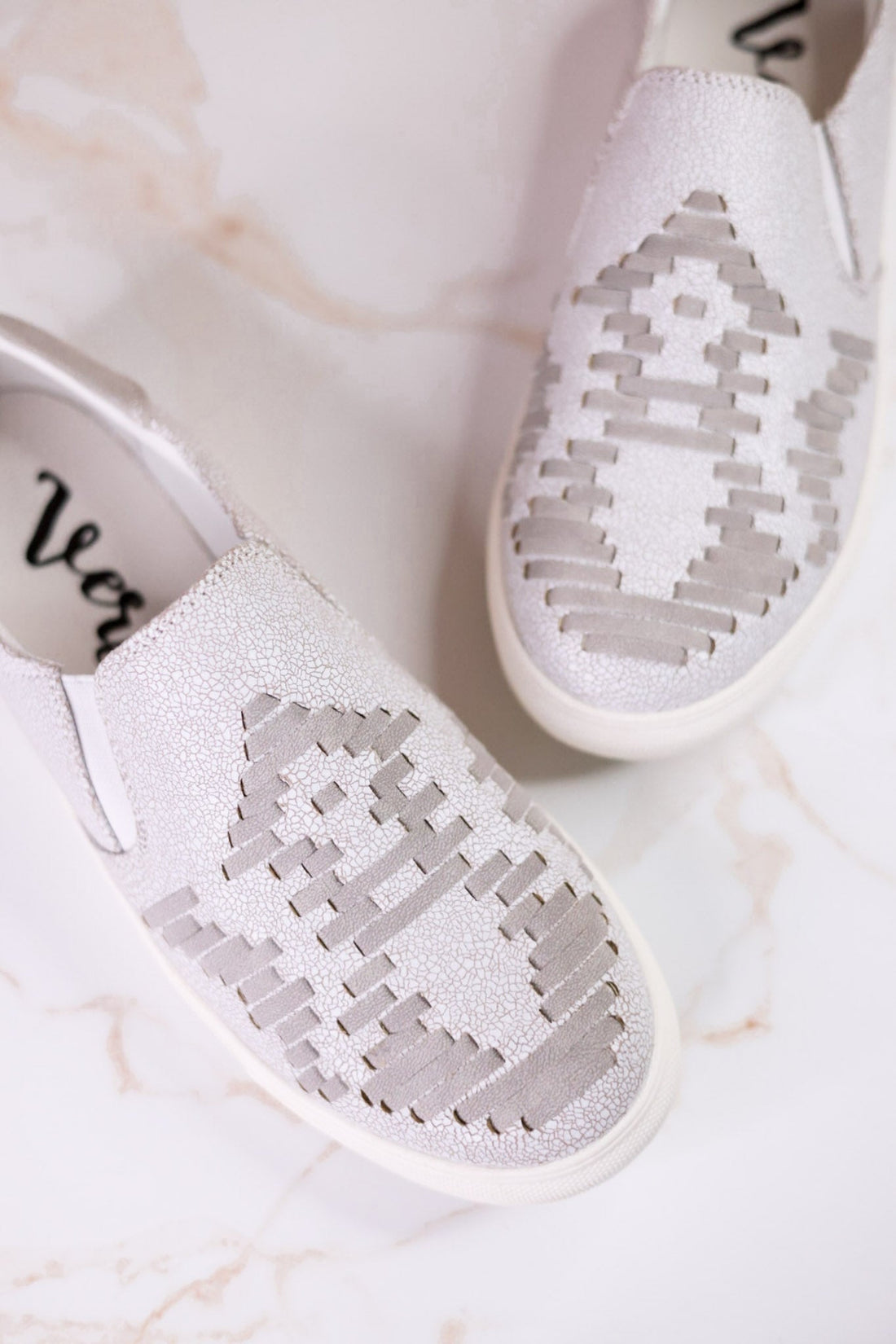 Light Gray Crackle Marian Slip On Sneakers - Whiskey Skies - VERY G