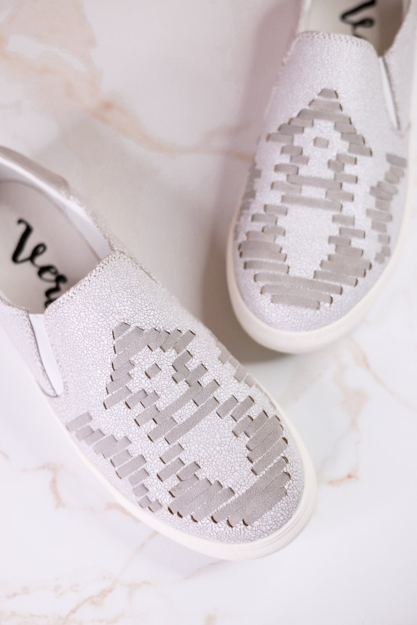Light Gray Crackle Marian Slip On Sneakers - Whiskey Skies - VERY G