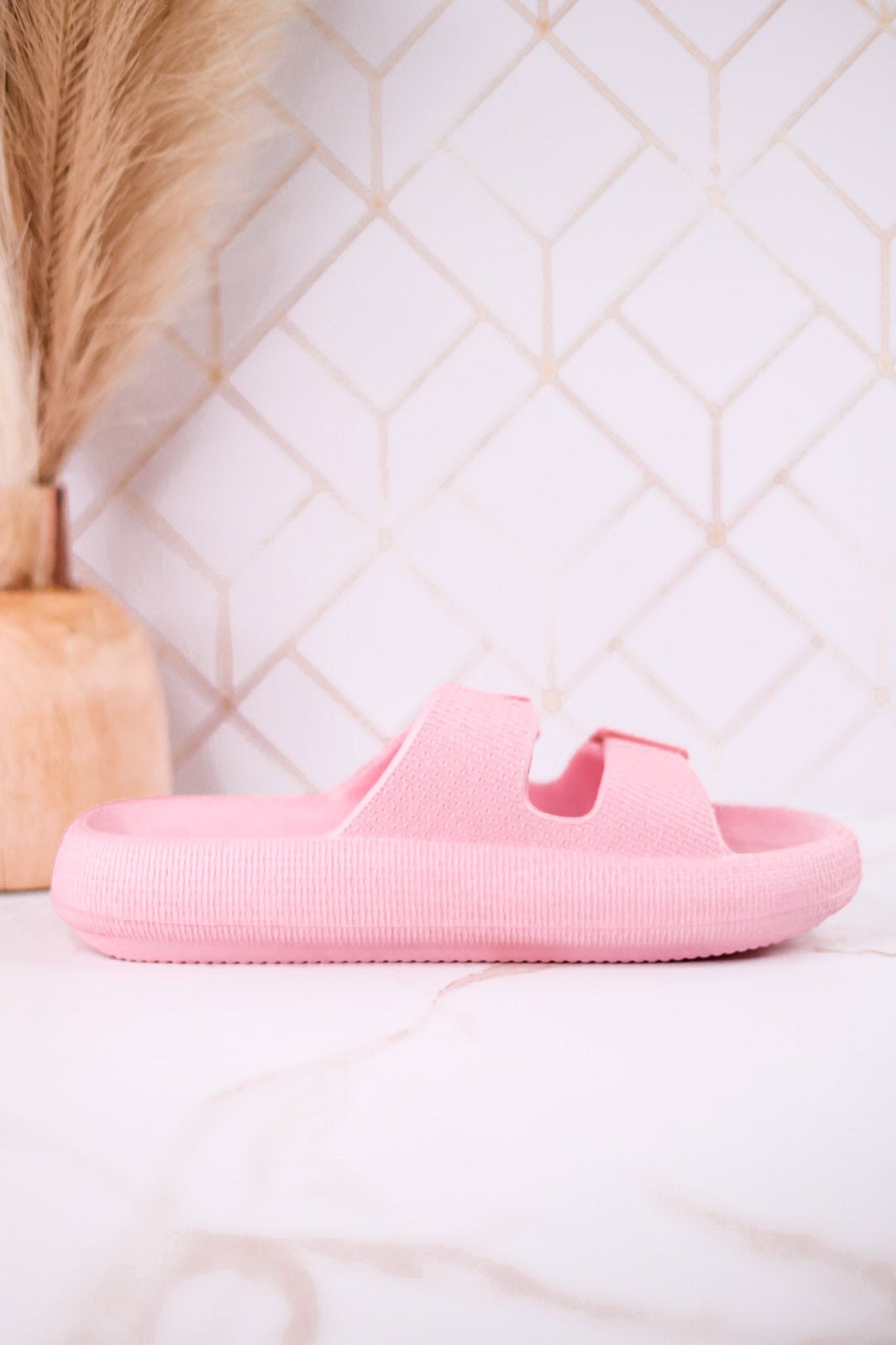 Light Pink Cushioned Waterproof Slides - Whiskey Skies - SPRING FOOTWEAR