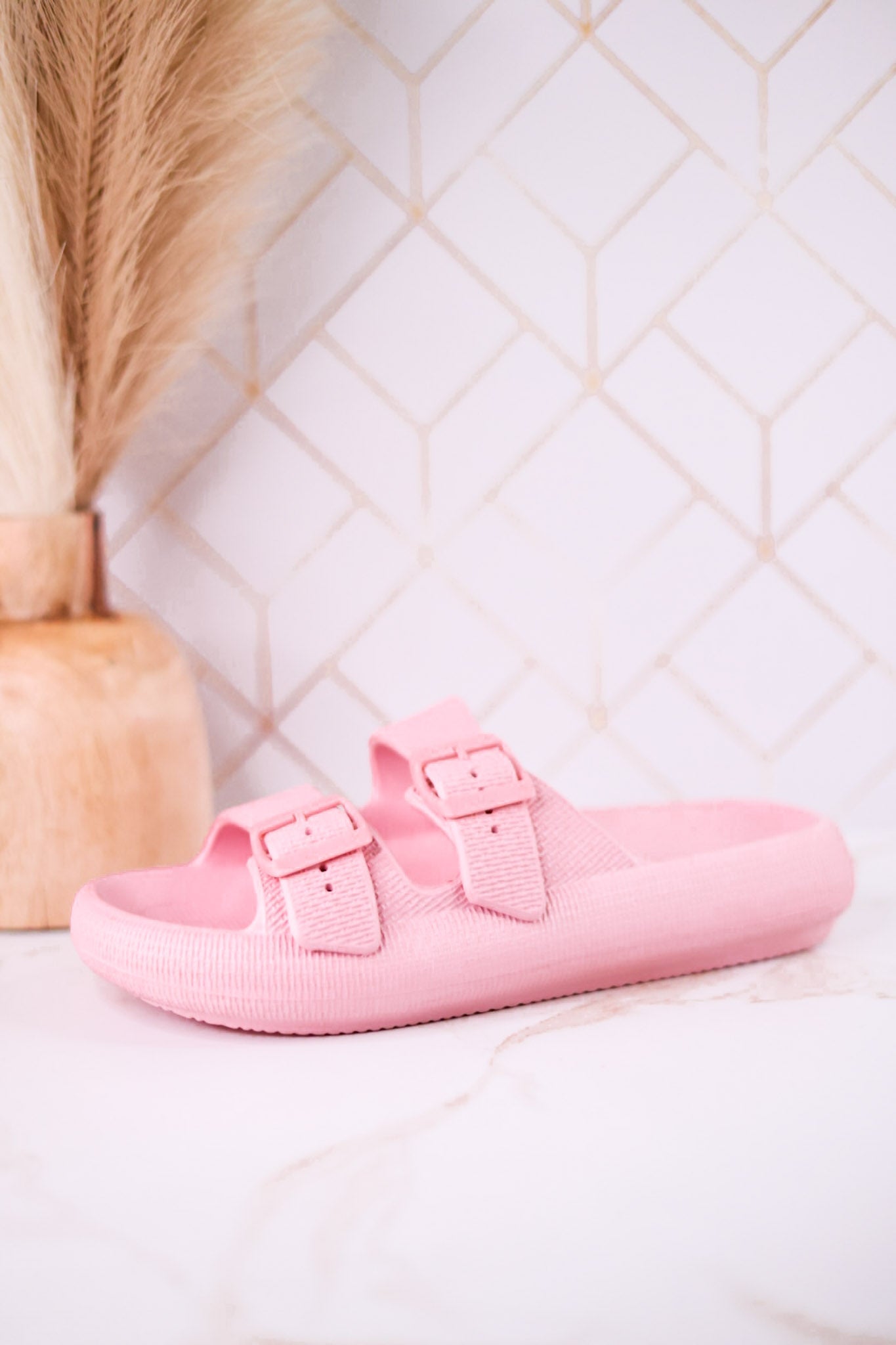 Light Pink Cushioned Waterproof Slides - Whiskey Skies - SPRING FOOTWEAR