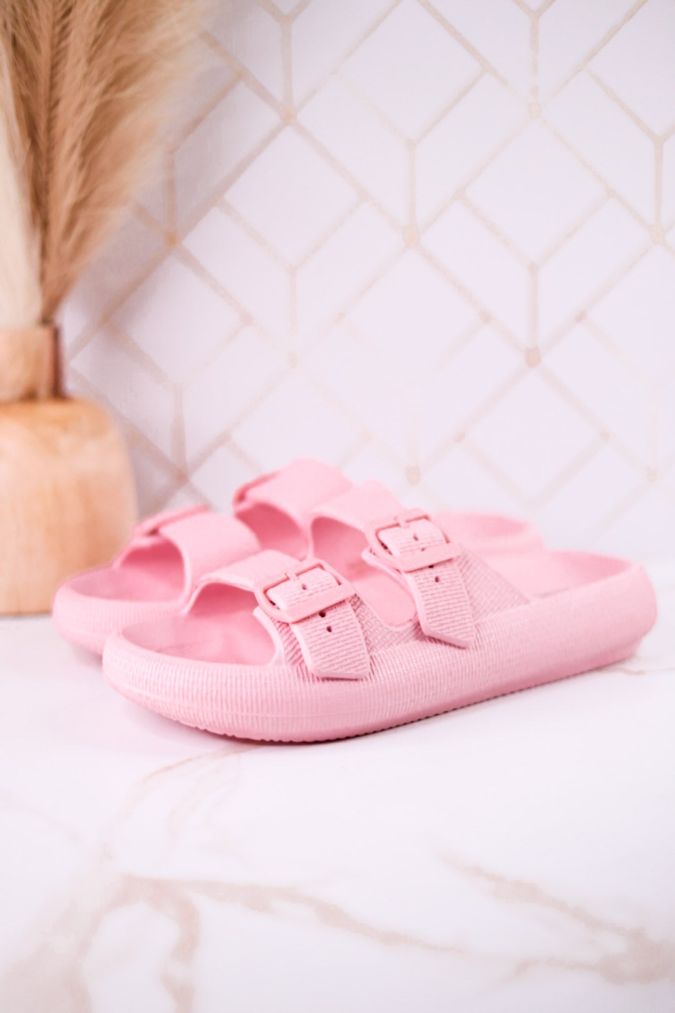 Light Pink Cushioned Waterproof Slides - Whiskey Skies - SPRING FOOTWEAR