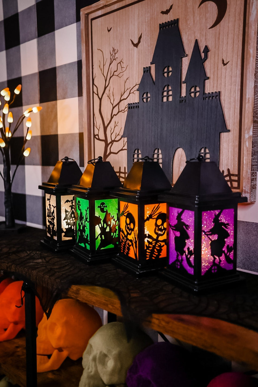 Light - Up Halloween Lantern (4 Colors) - Whiskey Skies - GERSON COMPANIES