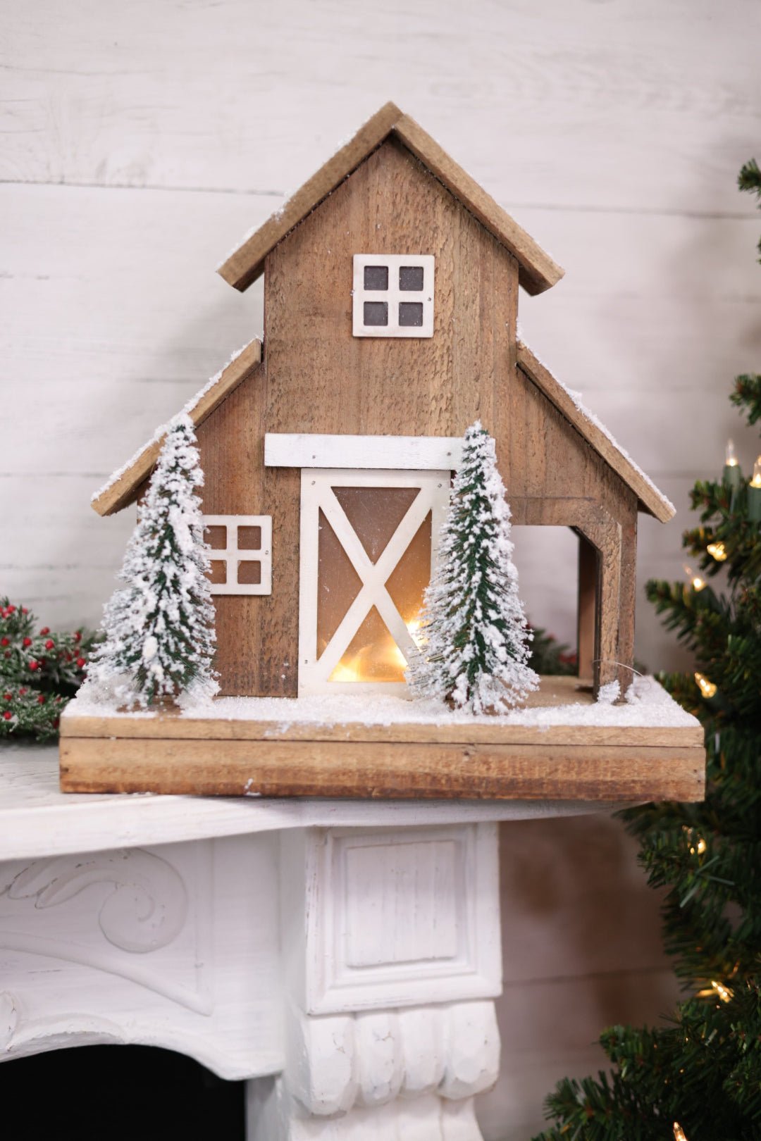 Light - Up Snowy Christmas Barn in Brown - Whiskey Skies - MELROSE INTL