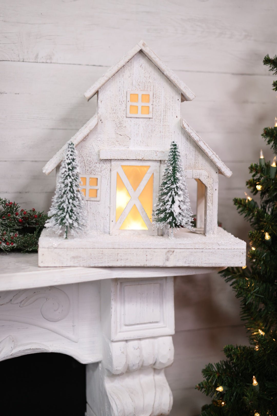 Light - Up Snowy Christmas Barn in White - Whiskey Skies - MELROSE INTL