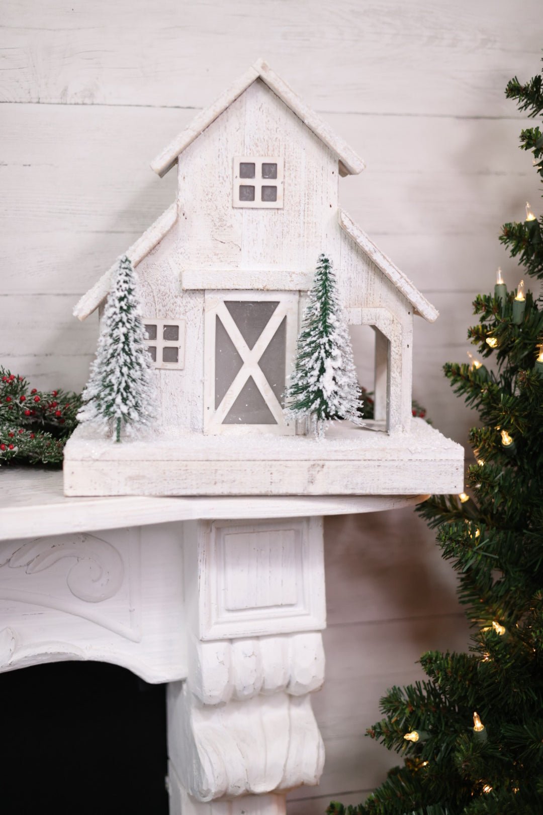 Light - Up Snowy Christmas Barn in White - Whiskey Skies - MELROSE INTL