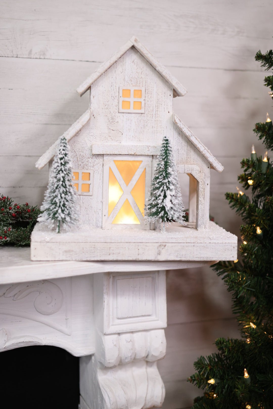 Light - Up Snowy Christmas Barn in White - Whiskey Skies - MELROSE INTL