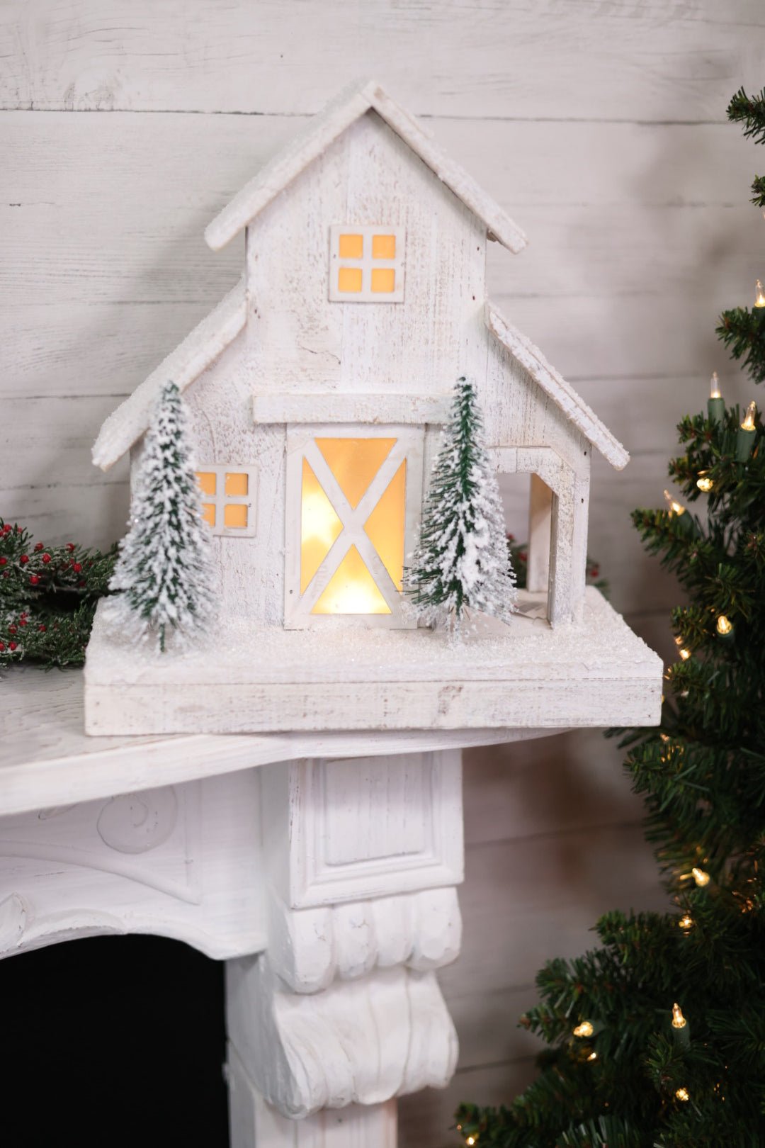 Light - Up Snowy Christmas Barn in White - Whiskey Skies - MELROSE INTL