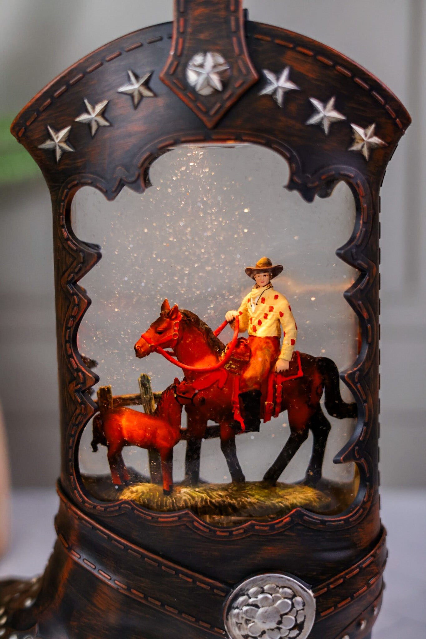 LIghted Cowboy Boot Water Globe - Whiskey Skies - GERSON COMPANIES