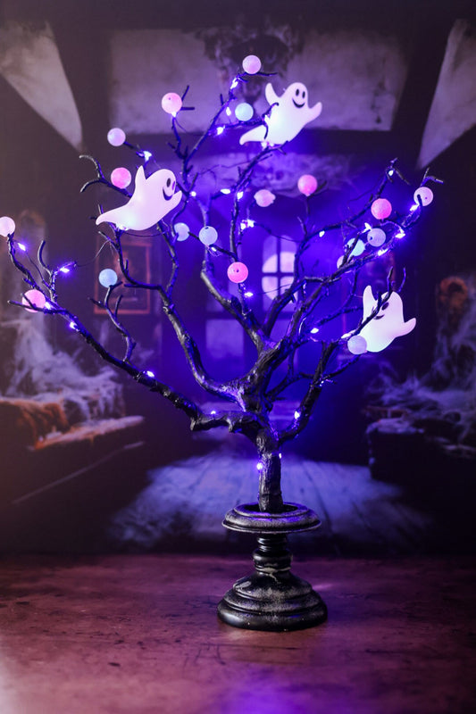Lighted Halloween Tree With Ghost - Whiskey Skies - GERSON COMPANIES