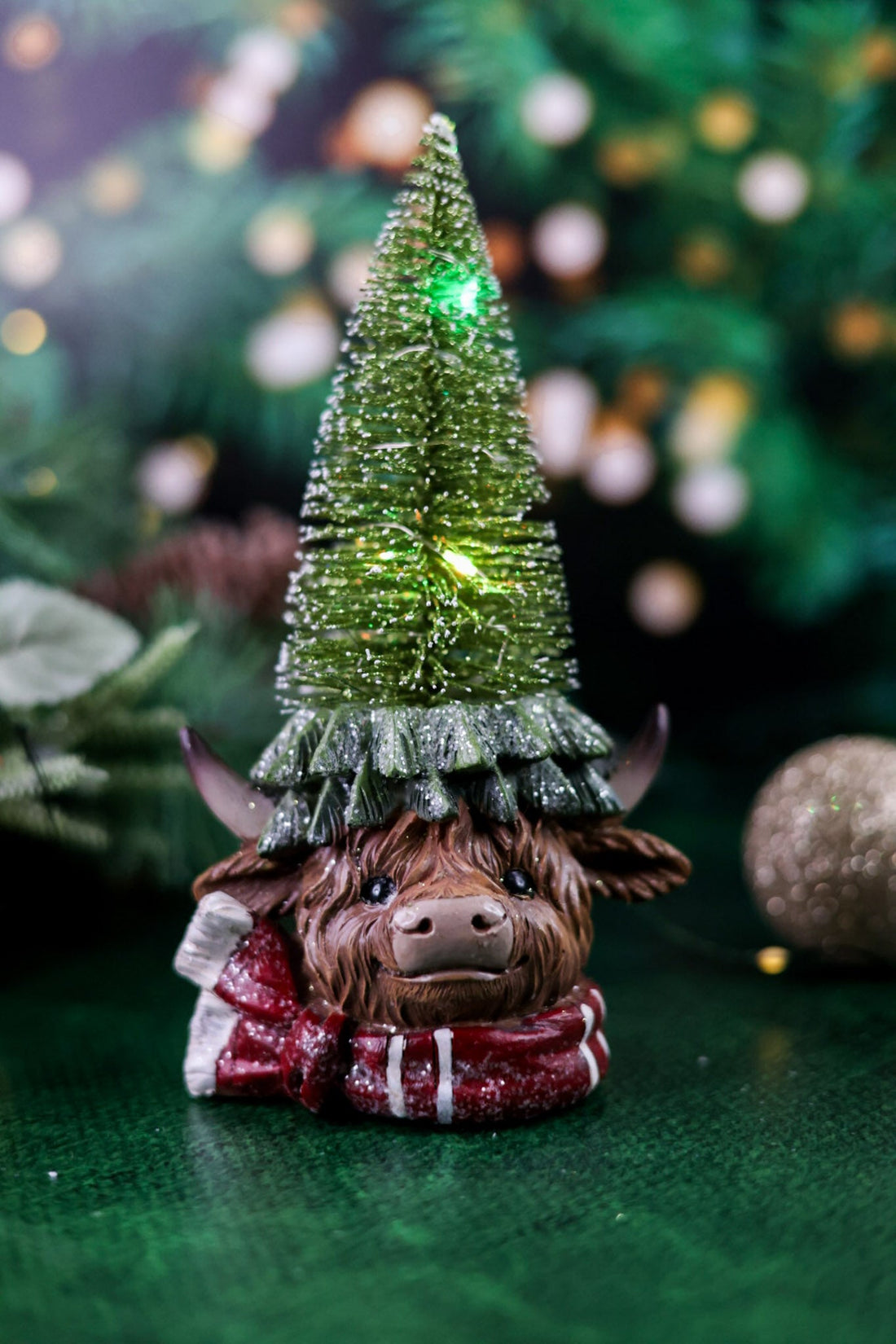 Lighted Resin Christmas Highland Cow W/ Tree (2 Styles) - Whiskey Skies - GERSON COMPANIES