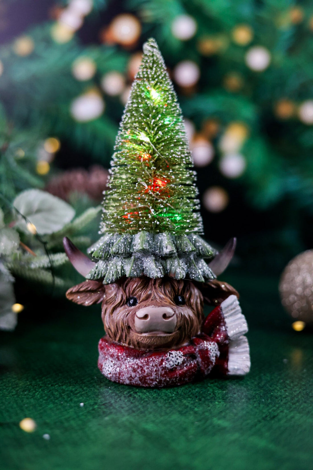 Lighted Resin Christmas Highland Cow W/ Tree (2 Styles) - Whiskey Skies - GERSON COMPANIES