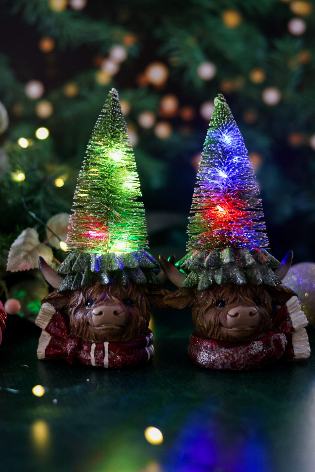 Lighted Resin Christmas Highland Cow W/ Tree (2 Styles) - Whiskey Skies - GERSON COMPANIES