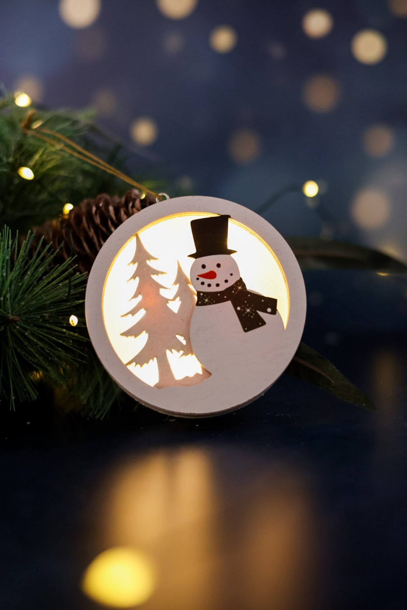 Lighted Snowman Round Ornament - Whiskey Skies - WT COLLECTION