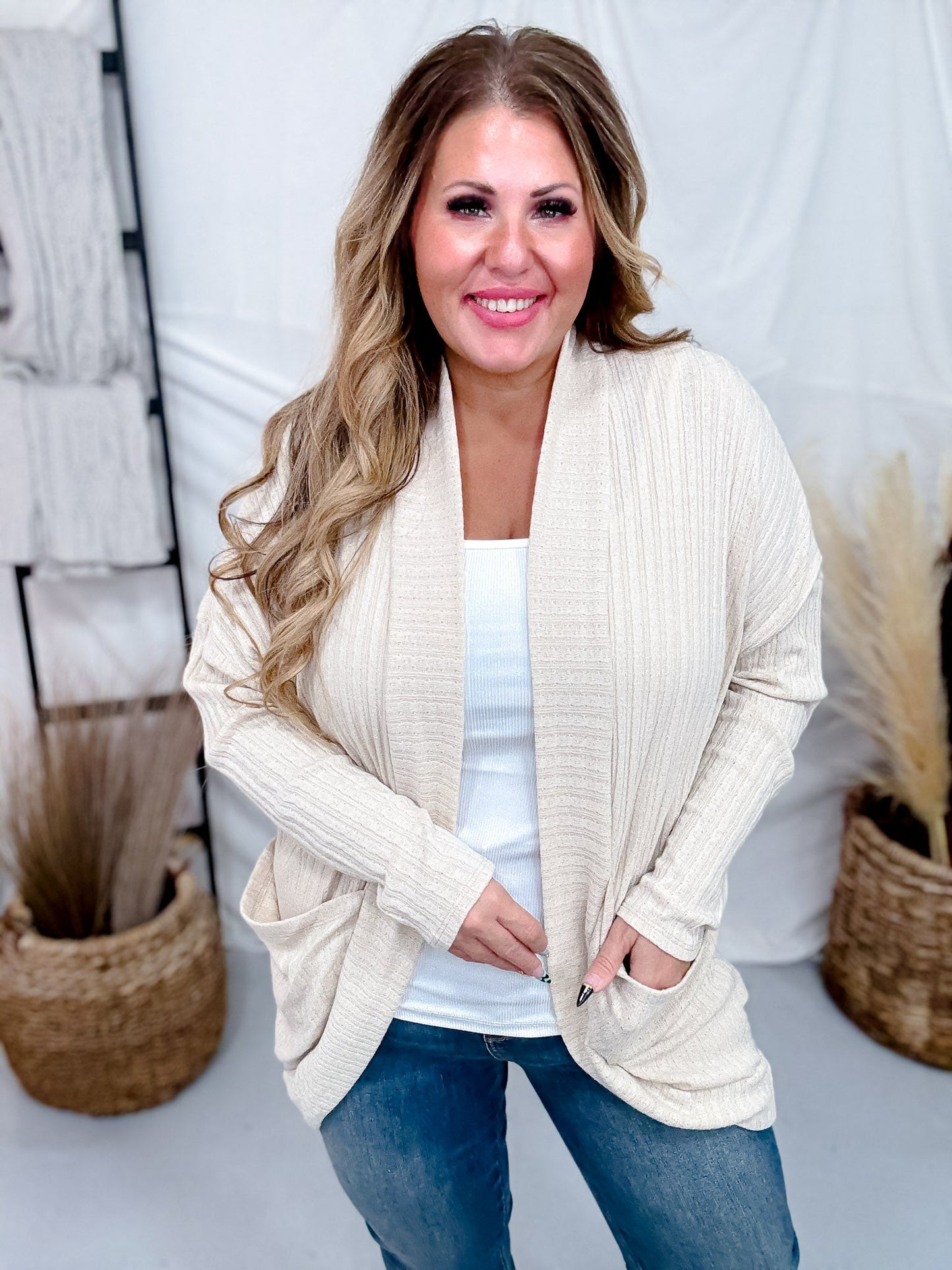 Lightweight Knit Cardigan In Oatmeal - Whiskey Skies - ANDREE BY UNIT