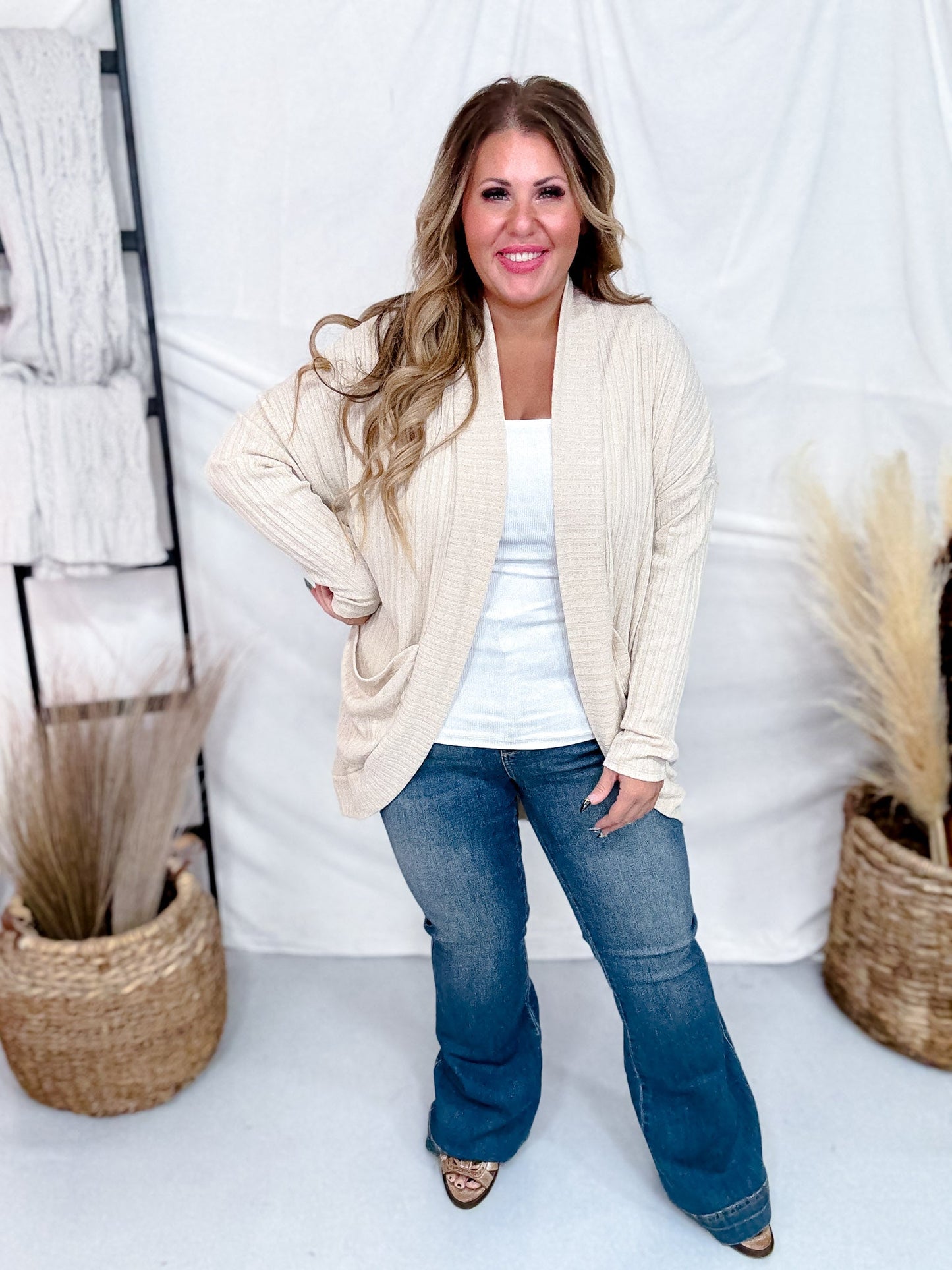 Lightweight Knit Cardigan In Oatmeal - Whiskey Skies - ANDREE BY UNIT